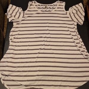 Women's Cold Shoulder Striped Top - White and Gray (2 For $10)